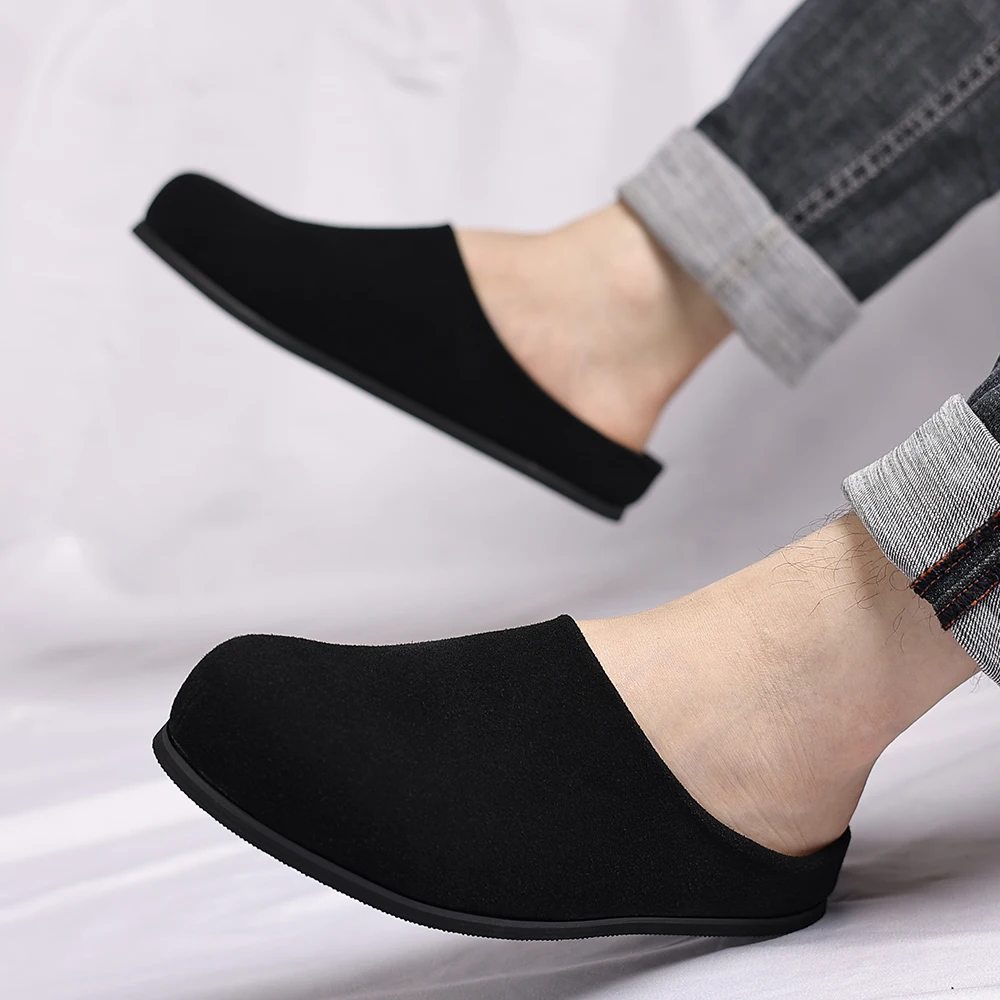 Plus Size 48 Retro Mules Men Closed Toe Half Slippers Slip On Flats Sneakers Moccasins Backless Loafers Open-back Casual Shoes