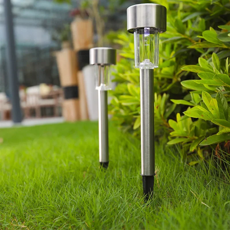 2/4/12Pcs Pathway Lights Garden Decorative Three Light Color Stainless Steel Solar Lawn Floor Lamp Automatically Outdoor