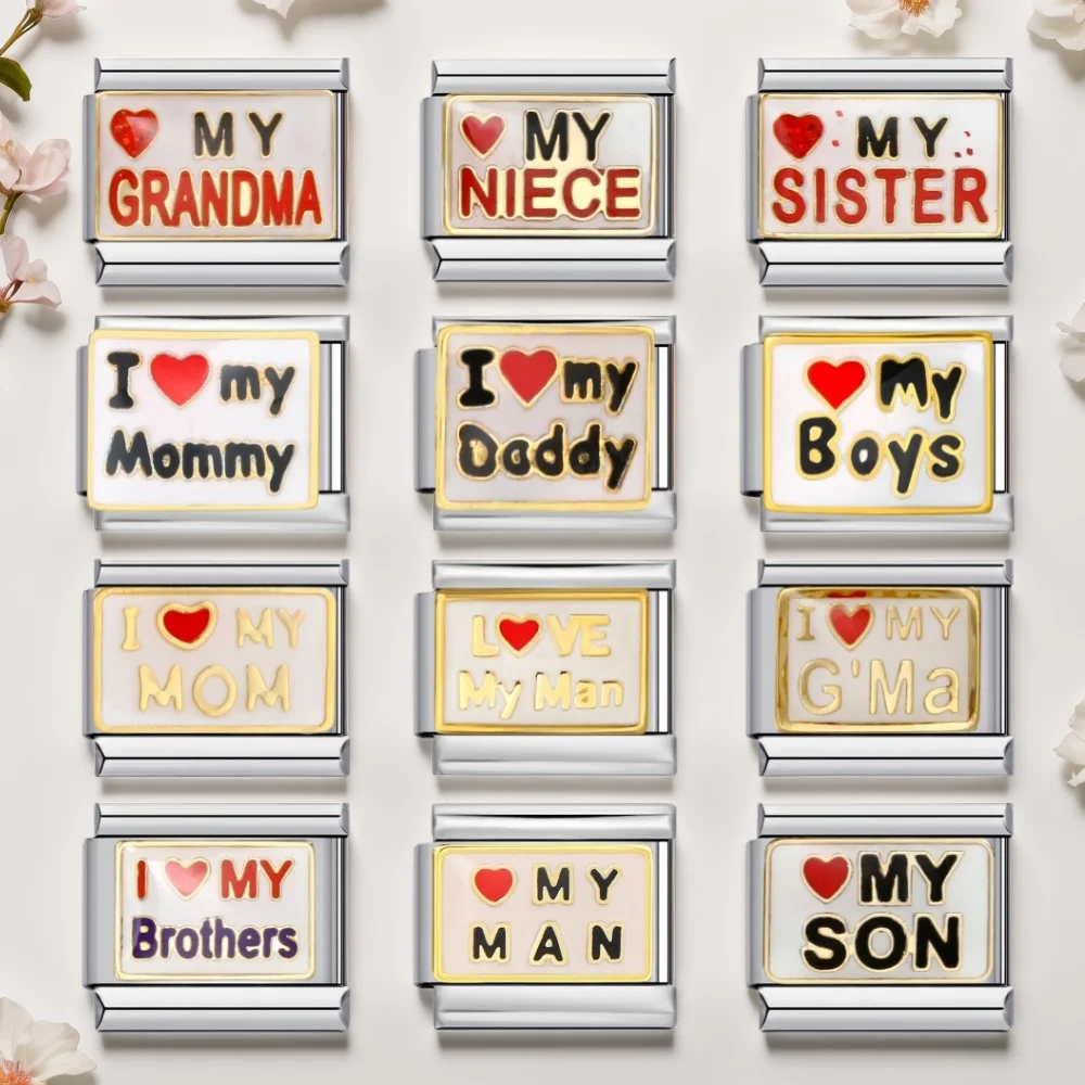URING Love My Grandma Niece Sister Brothers Модные ювелирные изделия Итальянский шарм-ссылка подходит для изготовления браслетов своими руками из нержавеющей стали 9 мм