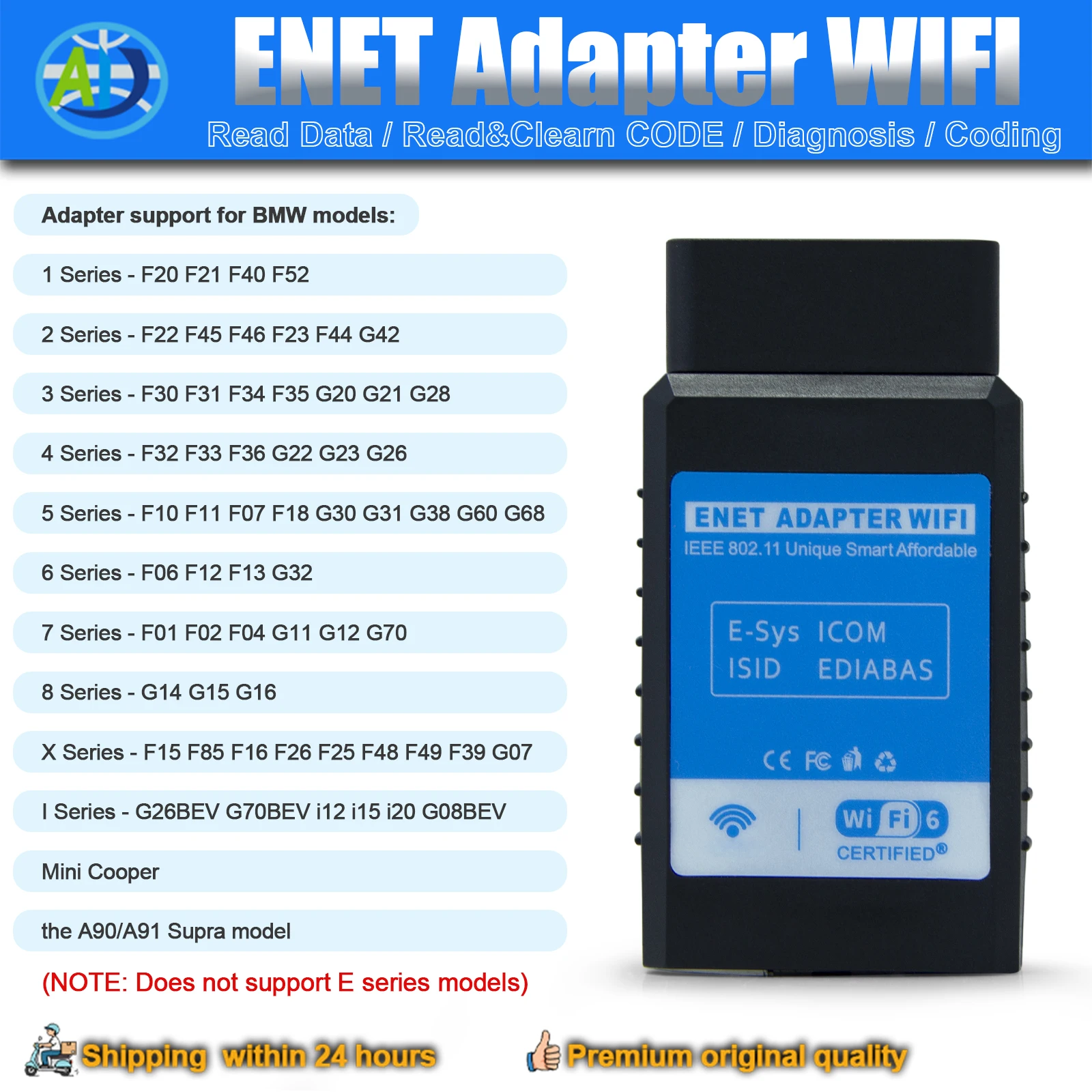 WiFi ENET Adapter For MHD/BimmerCode/BimmerLink OBD2 Adapter For BMW F/G/I/Mini Serie ENET WiFi Coding Adapter for IOS/Android