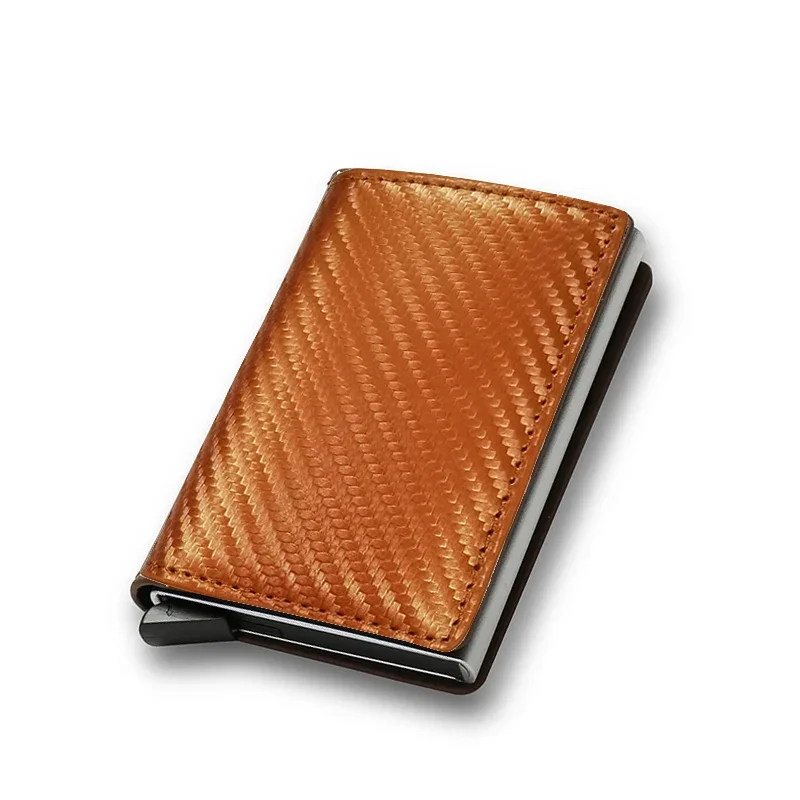 Tarjetero de fibra de carbono personalizado para hombre, billetera masculina, pequeña, de cuero con plegado mágico negro Rfid personalizada, con