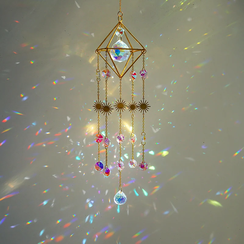 Suncatcher Crystal Window Wind Chimes Light Catcher Rainbow Prism Shiny Chakra Crystal Hanging Pendant Home Decoration