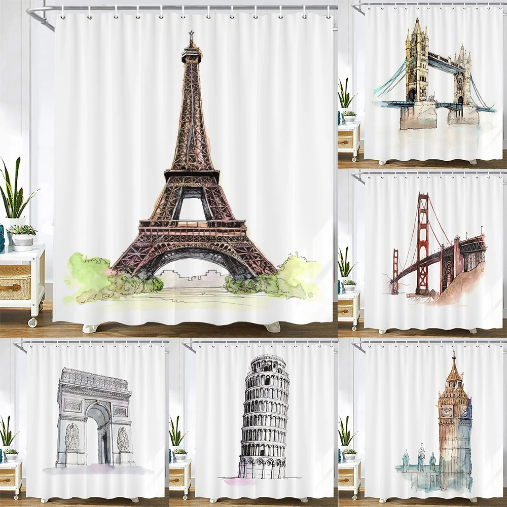 

1 pcs Minimalist artistic style printed shower curtain bathroom partition bathroom curtain with hooks home decorative curtain