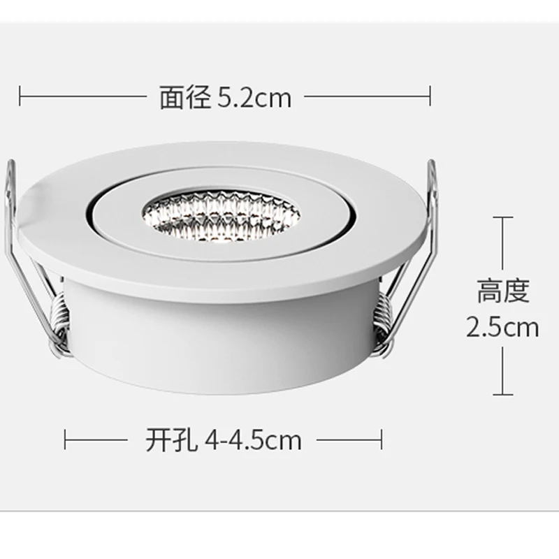 Led Mini Down Light 3W Dimmable Spot Recessed Ceiling Lamp ac85-265v Aluminium 52mm Downlight