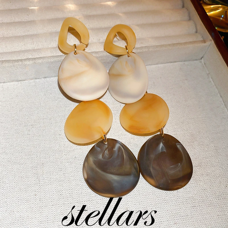 

Exaggerated Acrylic Teardrop Long Tassel Silver Stud Earrings Natural Style Unique and Stylish High-End Feel for Women