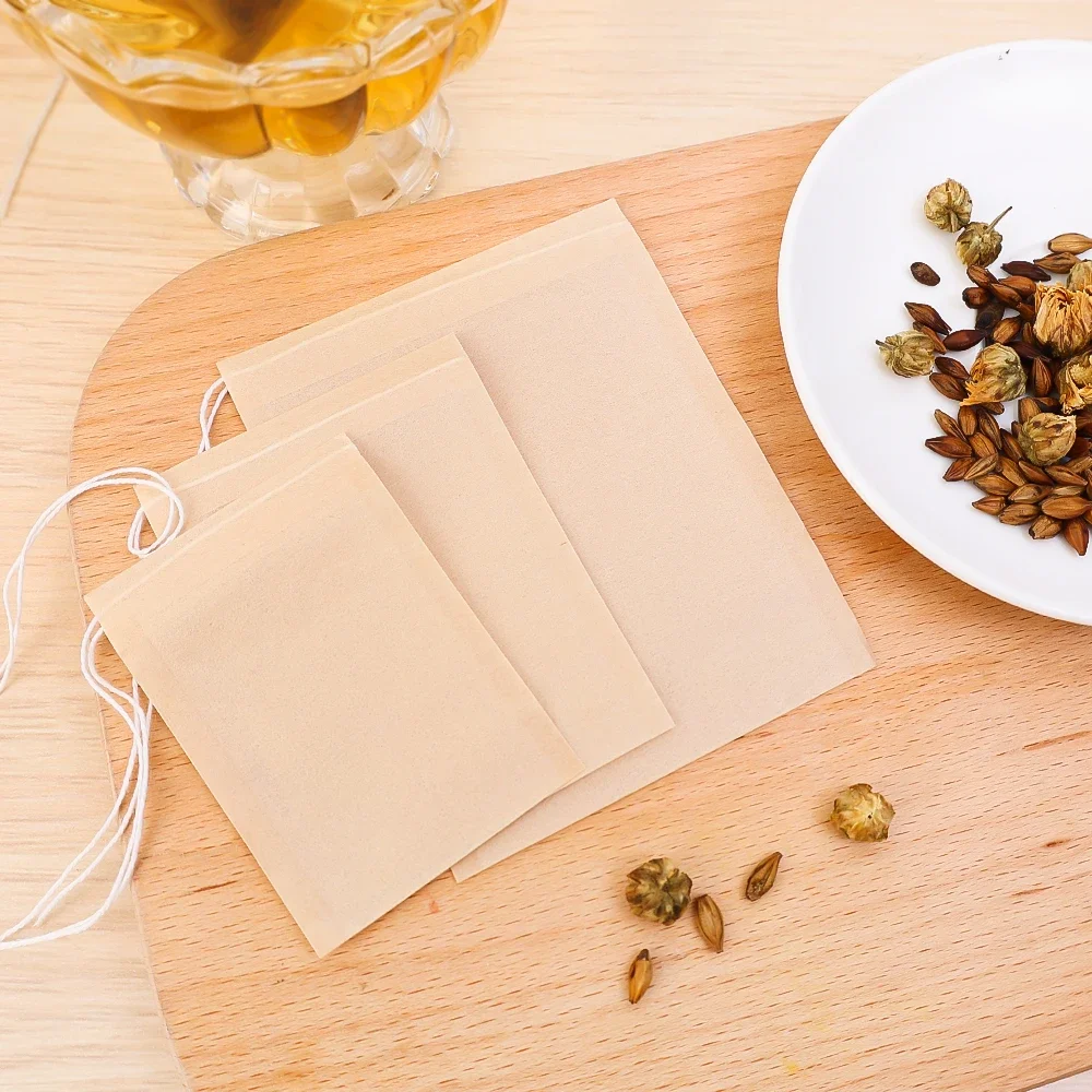 100PCS Disposable Teabags Biodegradable Paper Tea Filter Bag  with String Heal Seal Empty Drawstring Spice Loose Leaf Tea Powder