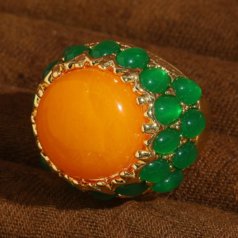 

Vintage Orange Natural Stone Rings Green Flower Summer Jewelry Crown Accessories For Women Party Luxury Quality Designer 2025