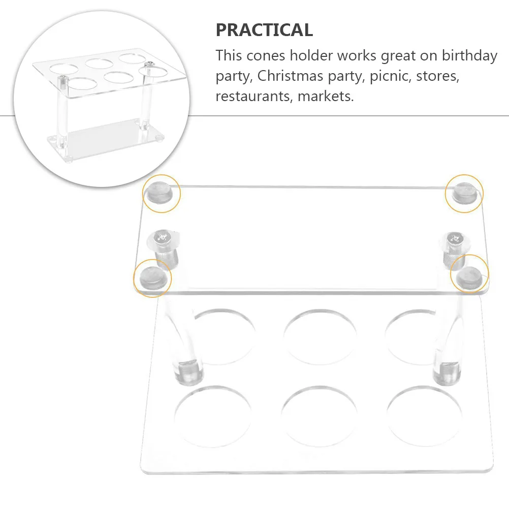 

Acrylic 6 Holes Ice Cream Cone Holder Stand Transparent Dessert Display Rack Sushi Hand Roll Wedding Party Storage