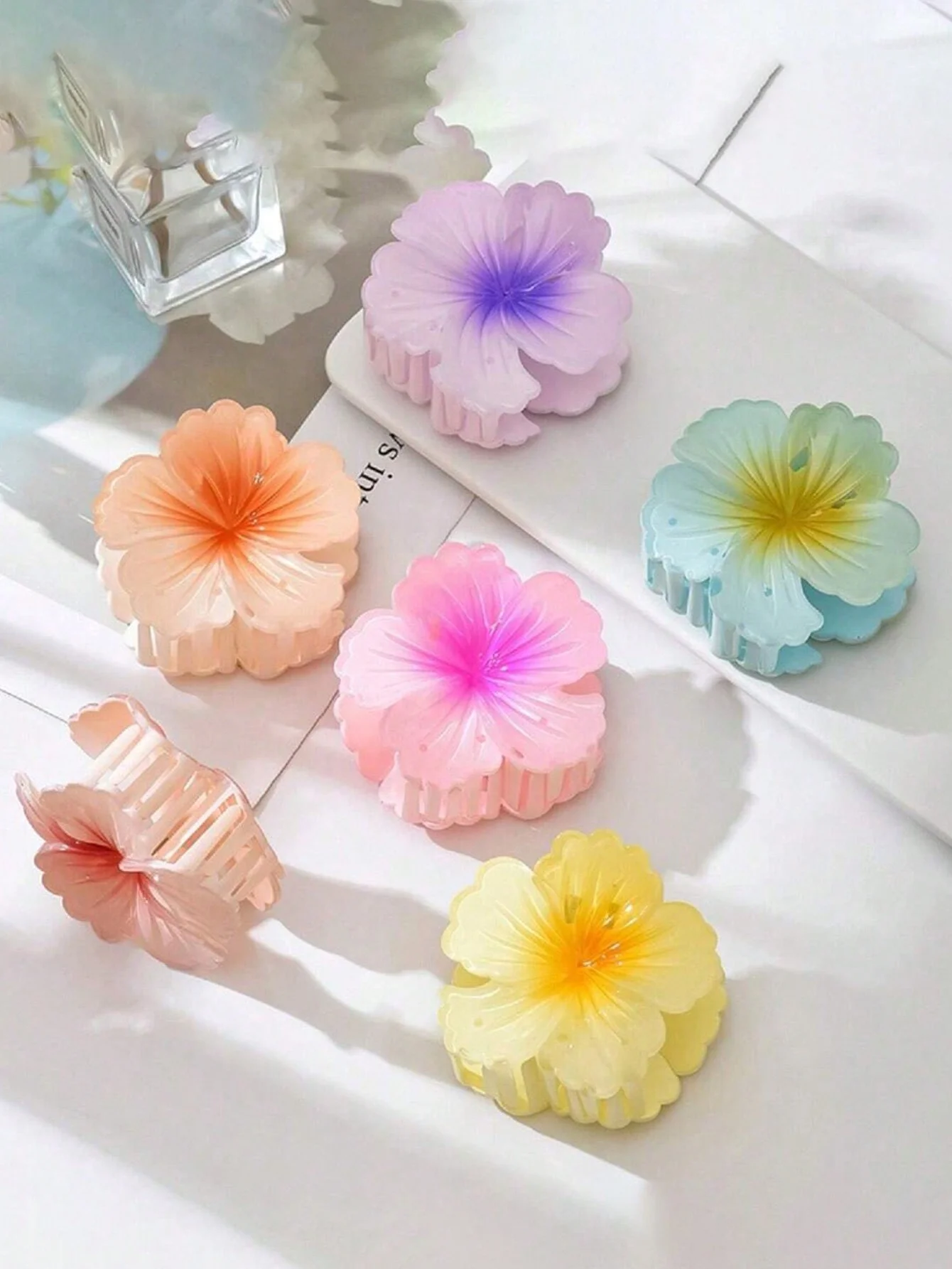 1/6Pcs 4cm rolled heart gradient flower hair clip, summer grip clip, high-end feeling, hair accessory at the back of the head