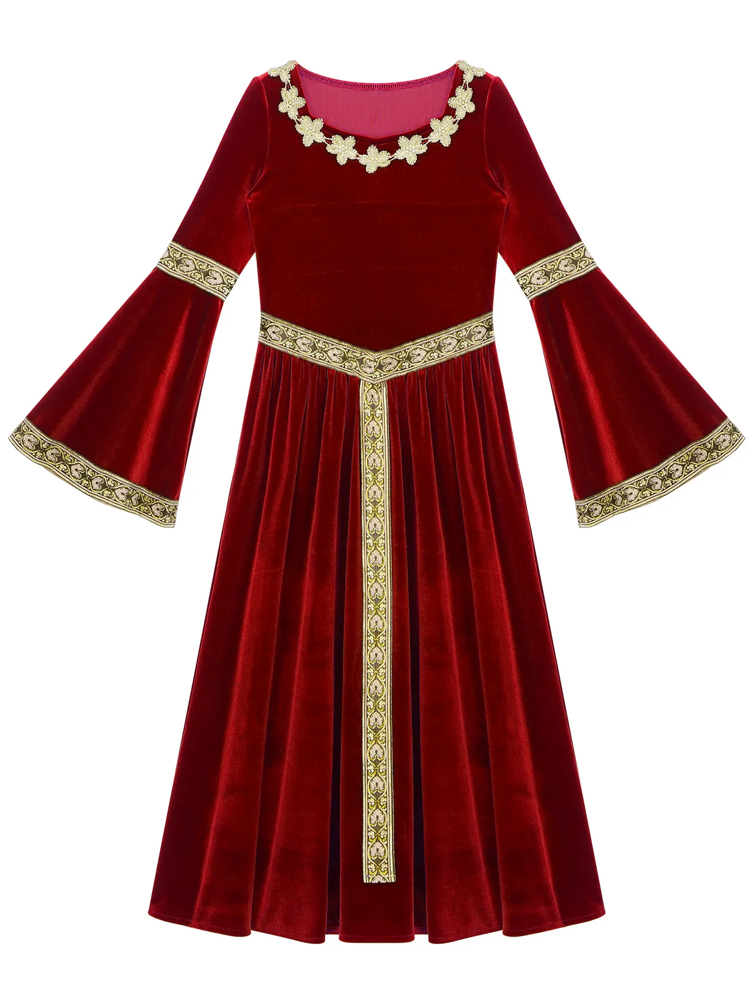 Disfraz de princesa Medieval para niñas, vestido de terciopelo de manga larga acampanada, Retro, Vintage, palacio renacentista, Reina, elegante