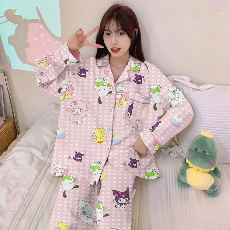 

Sanrio Cinnamoroll My Melody Pochacco Cotton Ladies Pyjamas Kawaii Kuromi Long Sleeve Pants Two Piece Loose Comfort Loungewear