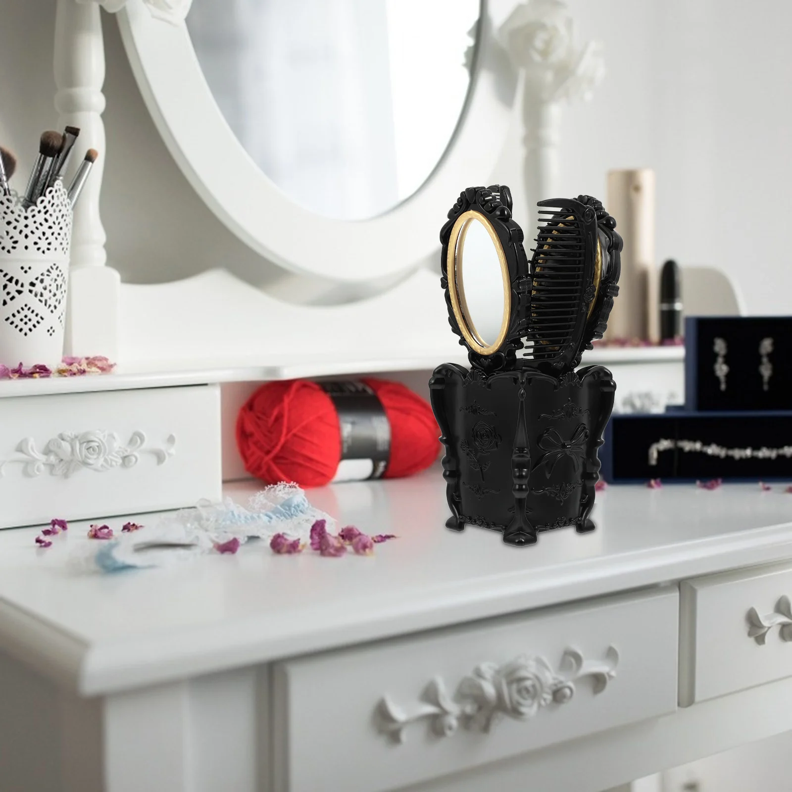

5 Pcs Comb Dressing Mirror Suit Makeup Brush Holder for Vanity Scalp Black Vintage Brushes Hair Travel