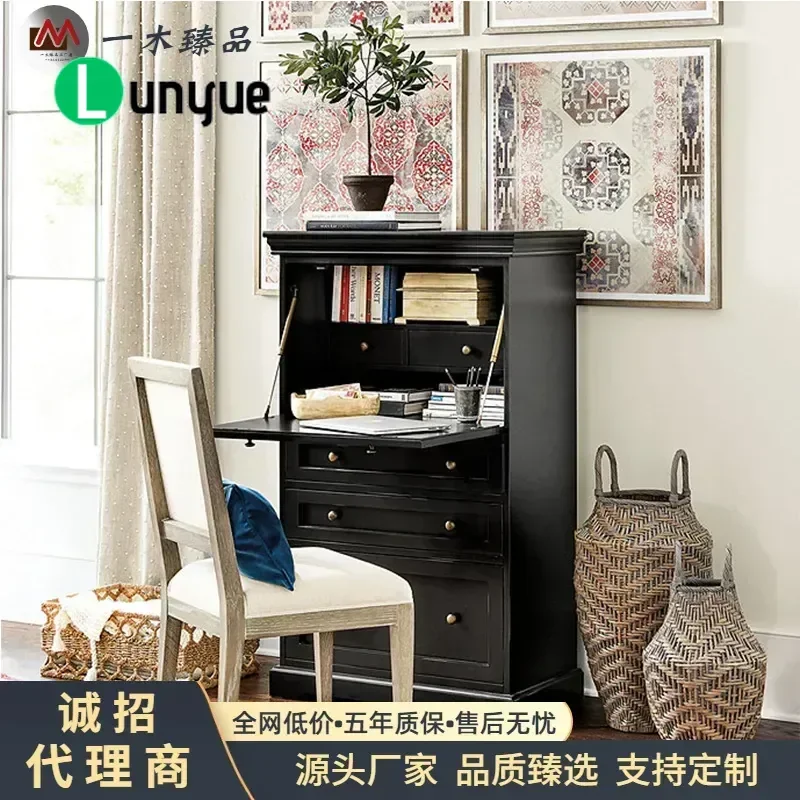 American Light Luxury Solid Wood Chest Modern Simple Bedroom Storage Cabinet French Rural Retro Flip Desk Home Furniture