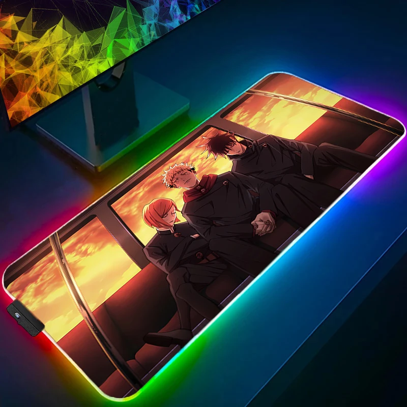 لوحة ماوس الألعاب اليابان أنيمي LED جهاز كمبيوتر شخصي Jujutsu Kaisen ألعاب حصيرة مكتبية RGB ملحقات الكمبيوتر المحمول لوحة الماوس HD طباعة لوحة المفاتيح