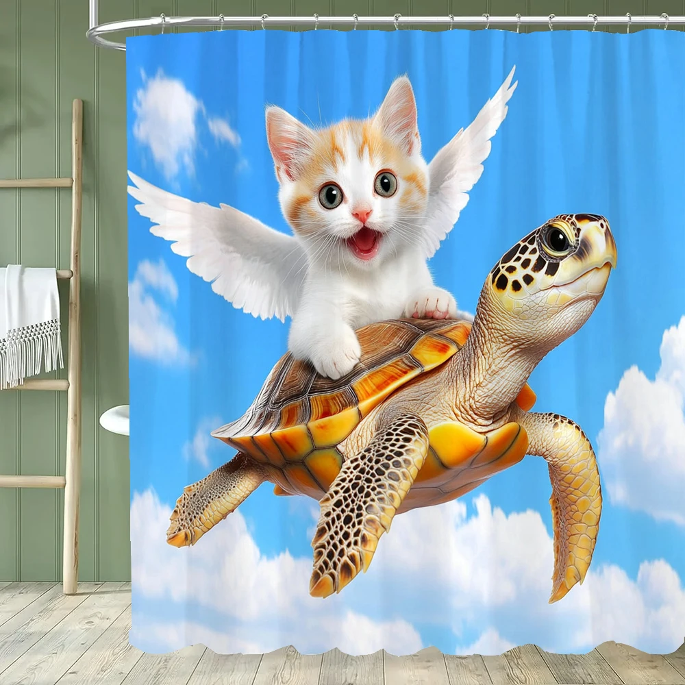 

Funny Cat Dog Shower Curtain Cartoon Animals Oil Painting Style Polyester Washable Shower Curtains Bathroom Decor with Hooks