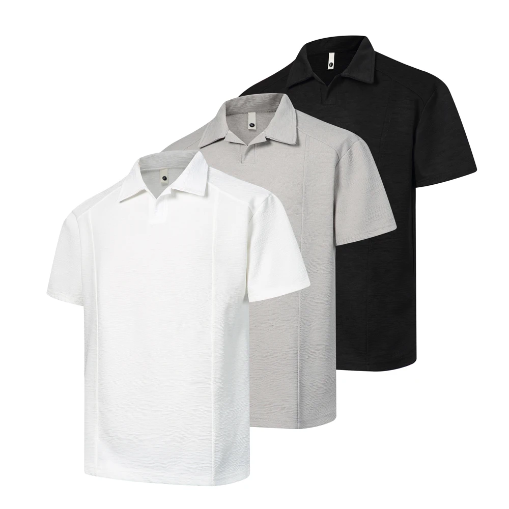 2026 Summer Bark Texture Texture-Enhanced Polo Shirt for Men - Short Sleeve - Summer Cool Silk-Like Comfortable Collar - Front S