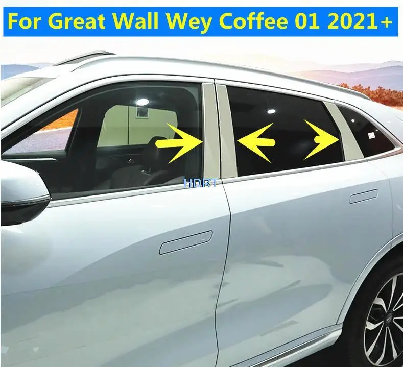 

For Great Wall Wey Coffee 01 2021 2022 Car Styling Door Visor Side Window center pillar moulding Stainless steel Silver Trips