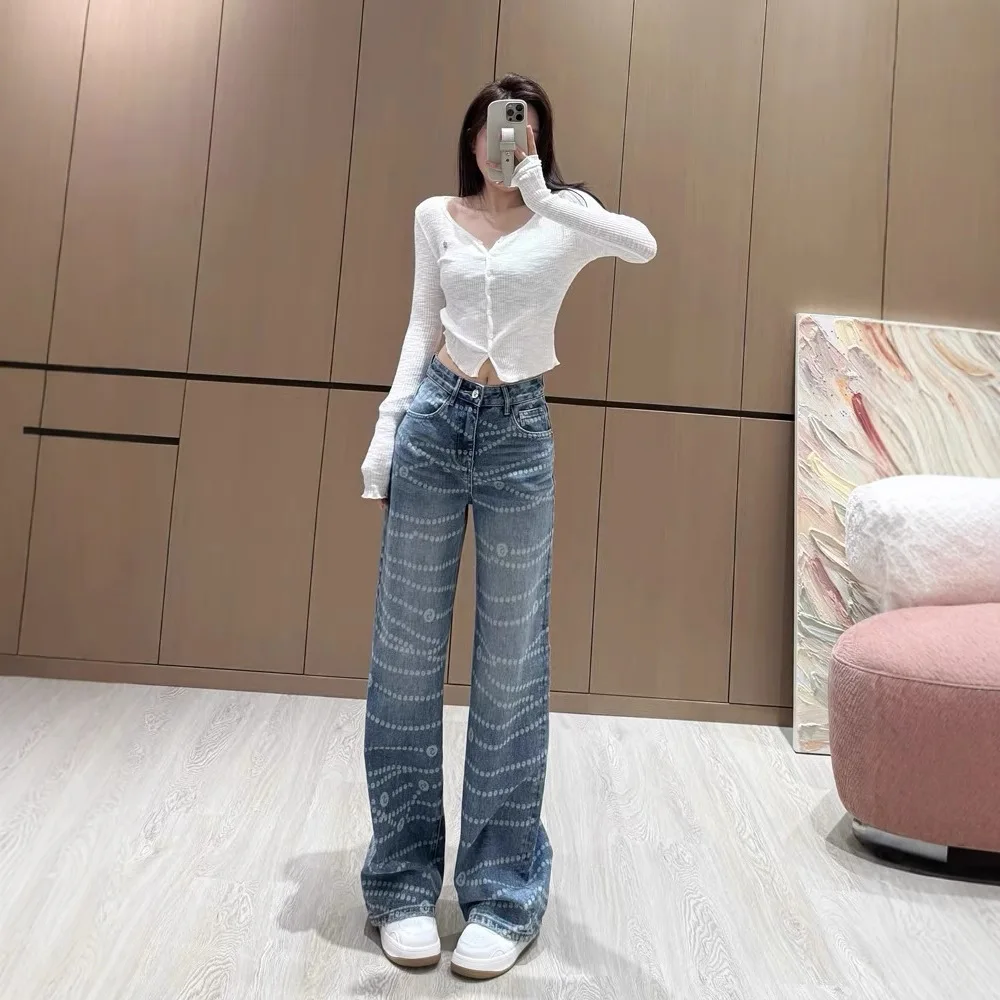 

High Waist Wide Leg Denim Jeans Women's Baggy Y2K Style Cotton Trousers Spring Fashion Ladies High Waist Folded Leg Pants