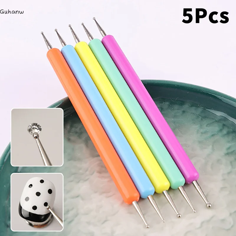 Stylo perceuse à Double tête, 5 pièces, stylo à pointe de peinture, brosse pour Nail Art, outil de manucure multicolore pour Salon de points