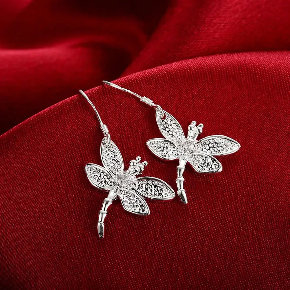Hot sale fine Jewelry 925 sterling Silver Earrings for Woman Fashion crystal dragonfly earrings Gifts  girlfriends