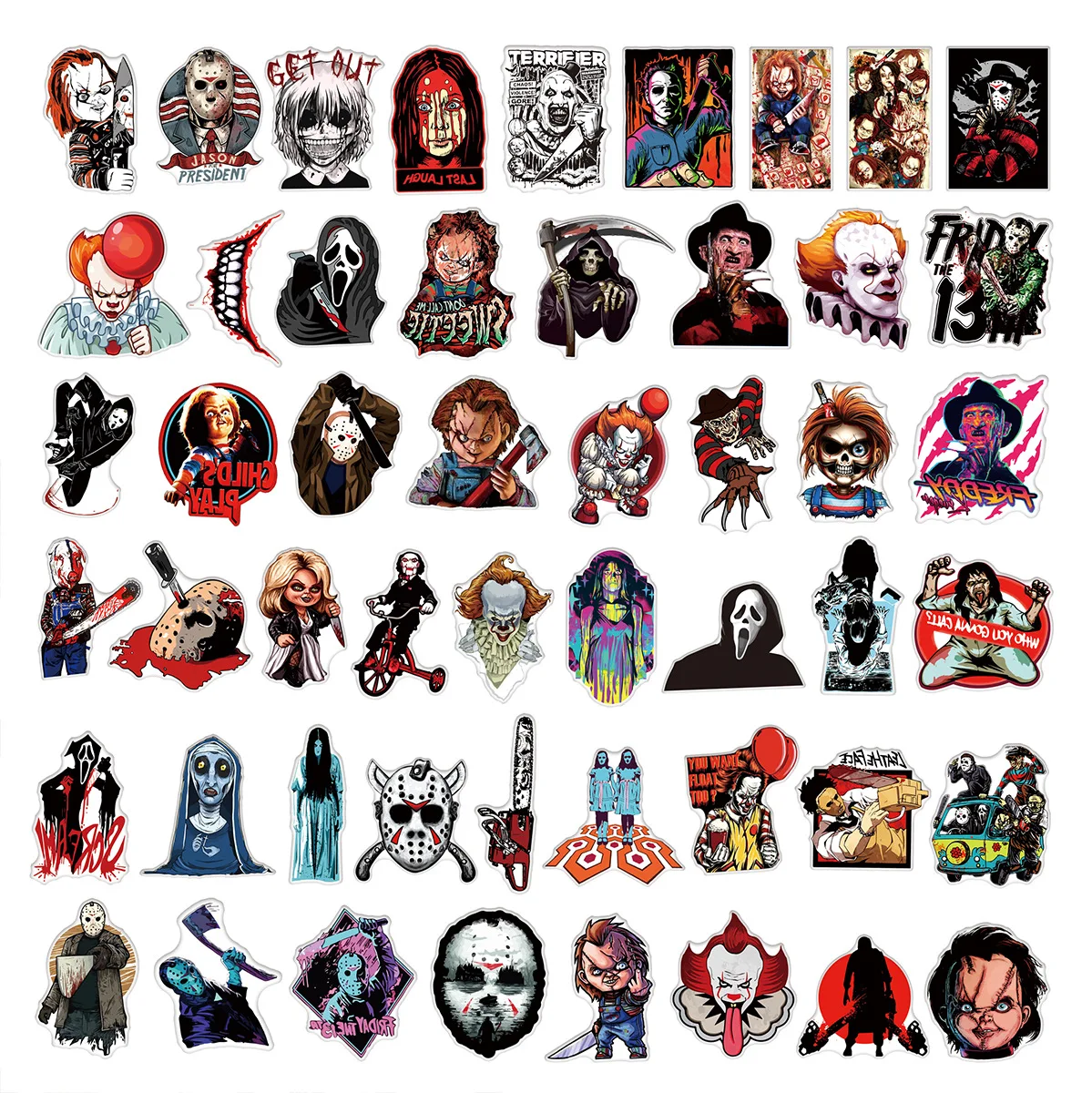 50/Pcs Horror Movie Character Stickers Car Notebook Laptop Phone Case Bottle Fridge Graffiti Vinyl Decals Sticker for Kid