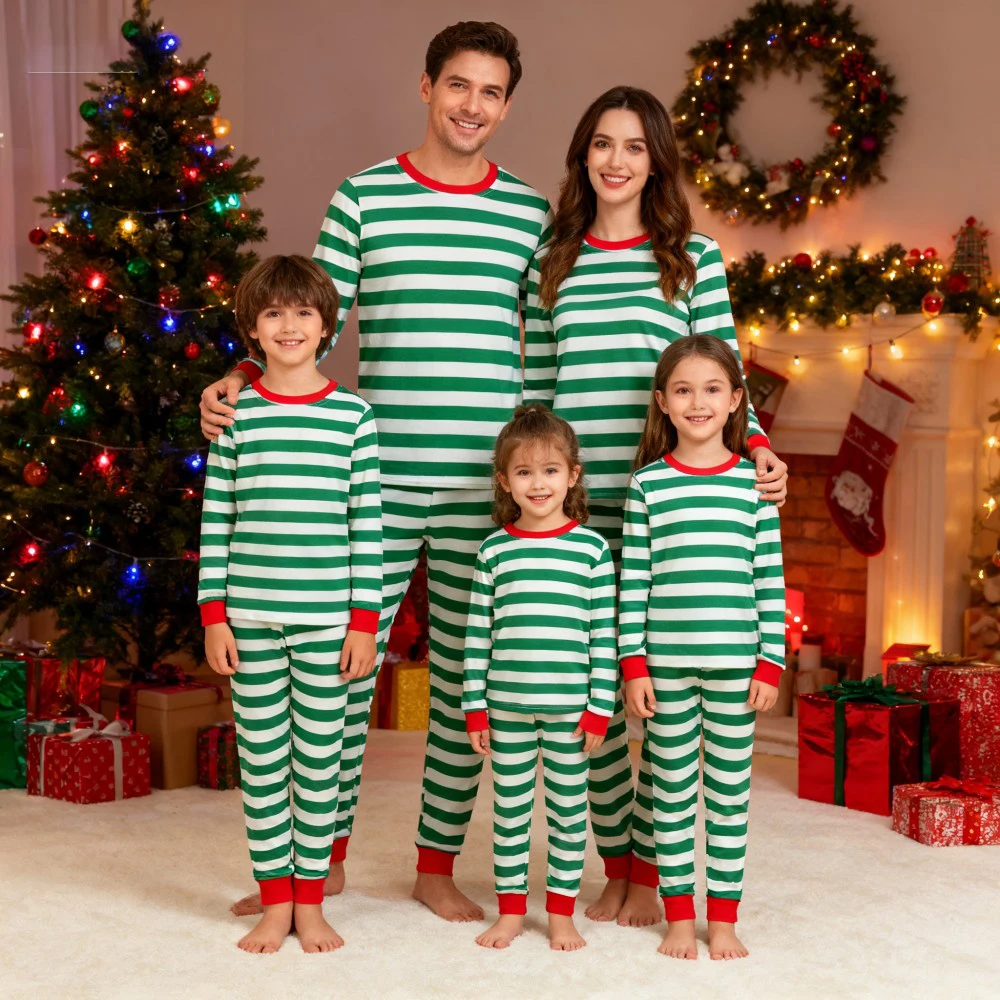 Family Pajamas Christmas Matching Sets Xmas Family Pjs Set Couple Holiday Women/Men Festival Sleepwear Adult Striped Nightwear