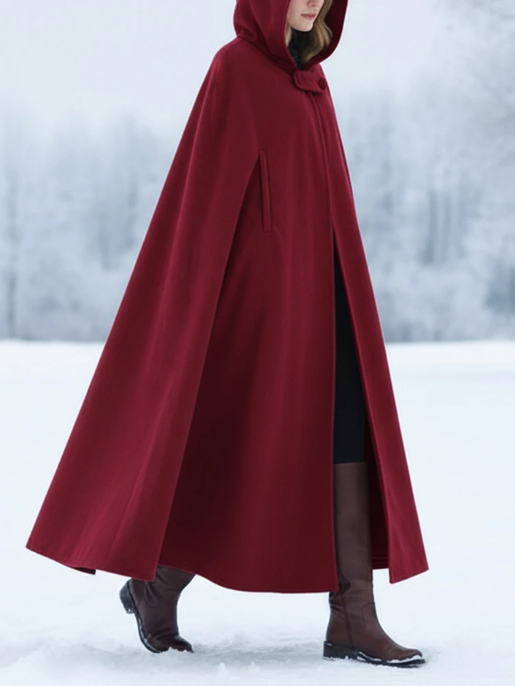 ZANZEA FW 2025 abrigos estilo capa mujer suelta de gran tamaño con capucha de lana sintética cálida hasta el tobillo capa Ponchos mujer prendas de vestir exteriores 3XL