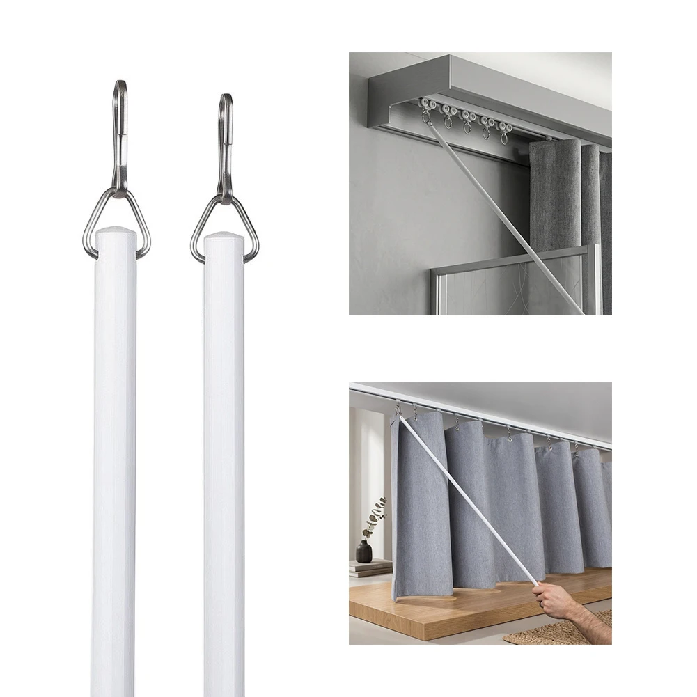 Stainless Steel Adjustable Curtain Rod Set 2 Pieces Foam Handled Wand for Grommet Style Curtains and Standard Track Systems