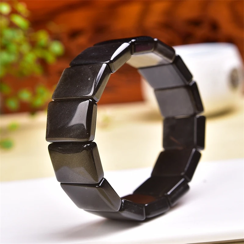 Natural Silver Obsidian Bangle Fashion Women Healing Jewelry Gemstone Reiki Energy Holiday Gift 1pcs 15X20MM