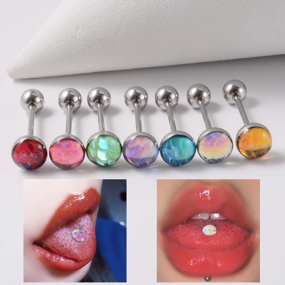 1PC 316l Surgical Steel Mermaid Scales Sexy Tongue Piercing Kiss Tongue Rings Unisex Body Barbell Rings Piercing Jewelry