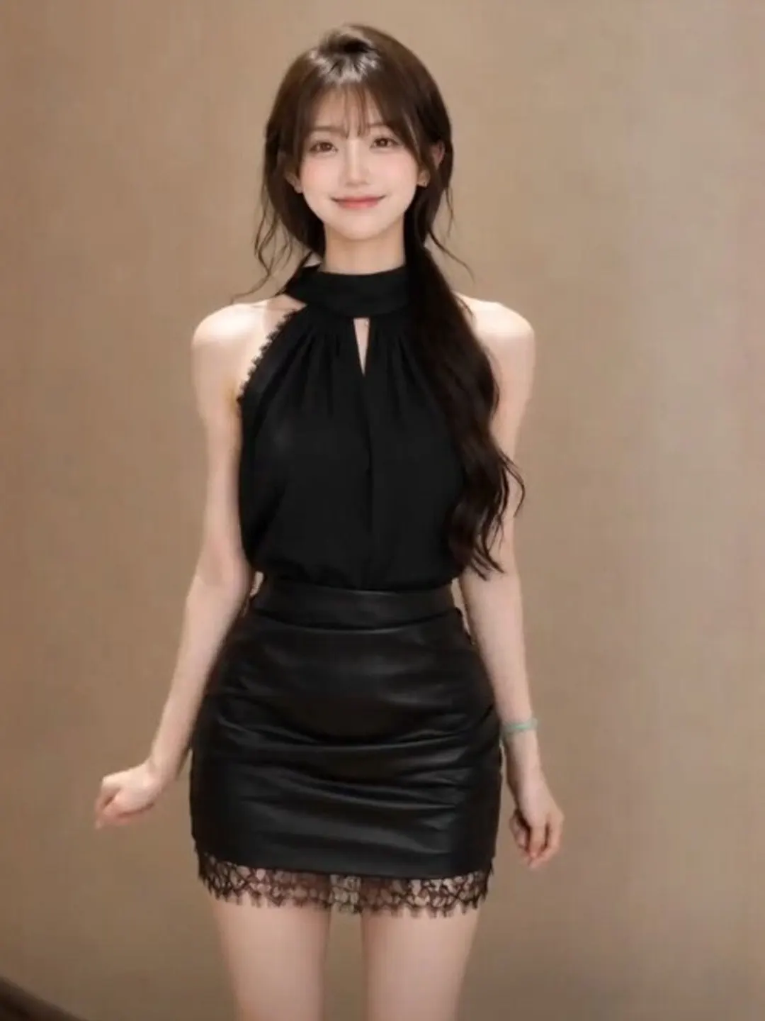 

Korean Style Two-Piece Set Neck Hanging Short Skirt Bodycon Top Comfortable Summer Outfit round Neck Sleeveless Casual Wear