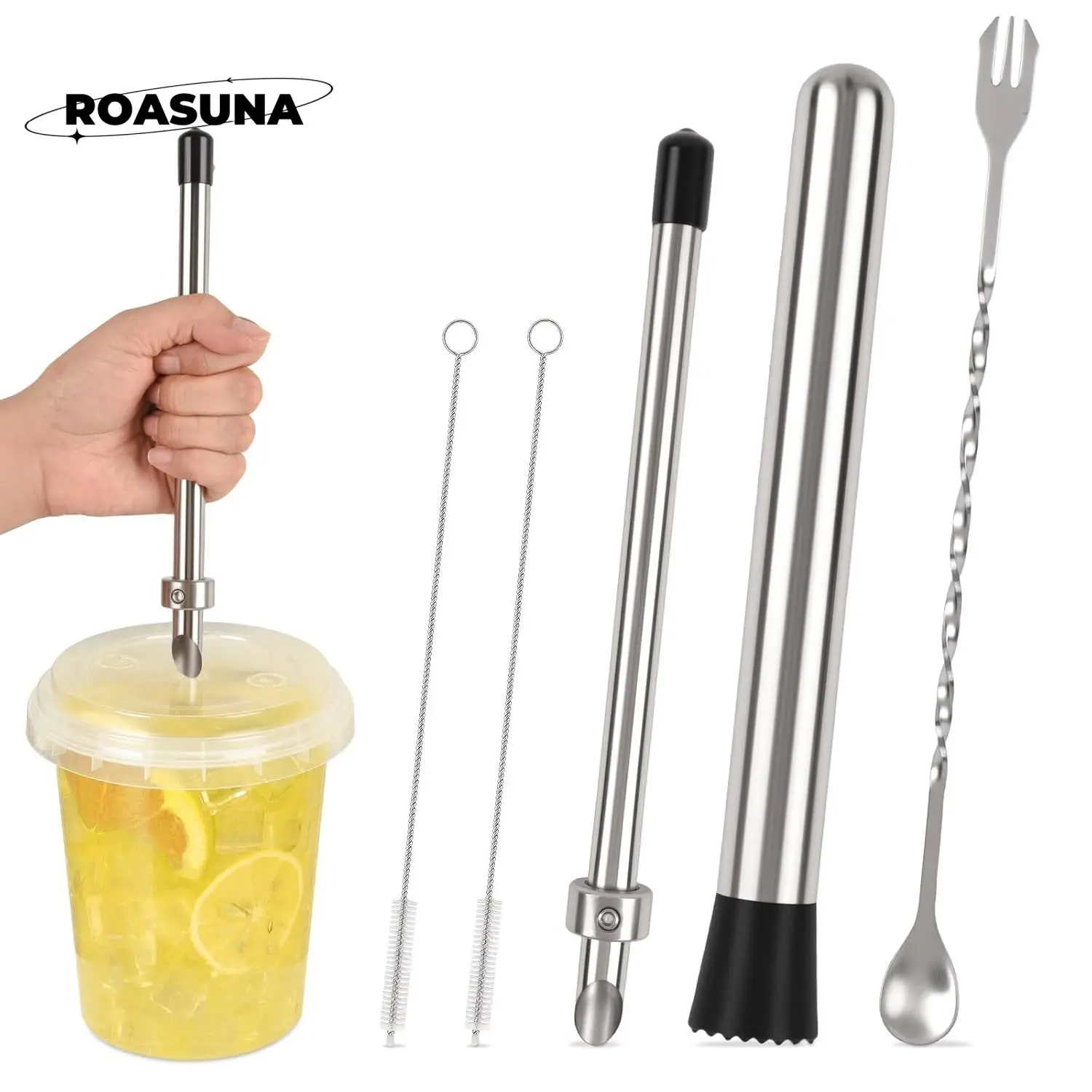 

5-упаковка для соломинки, набор принадлежностей для подставки для лимонада с перфоратором для соломинки с пластиковыми крышками, мадлер для лимонада и коктейлей