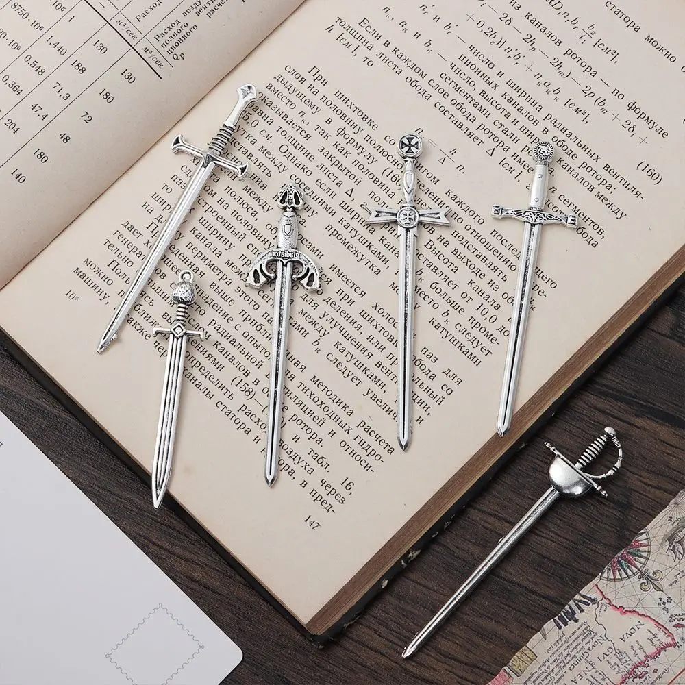 6Pcs Creative Supplies Pendants Antique Swords Knife Bookmark Silver Swords Knife Bookmark Jewelry Making Charms