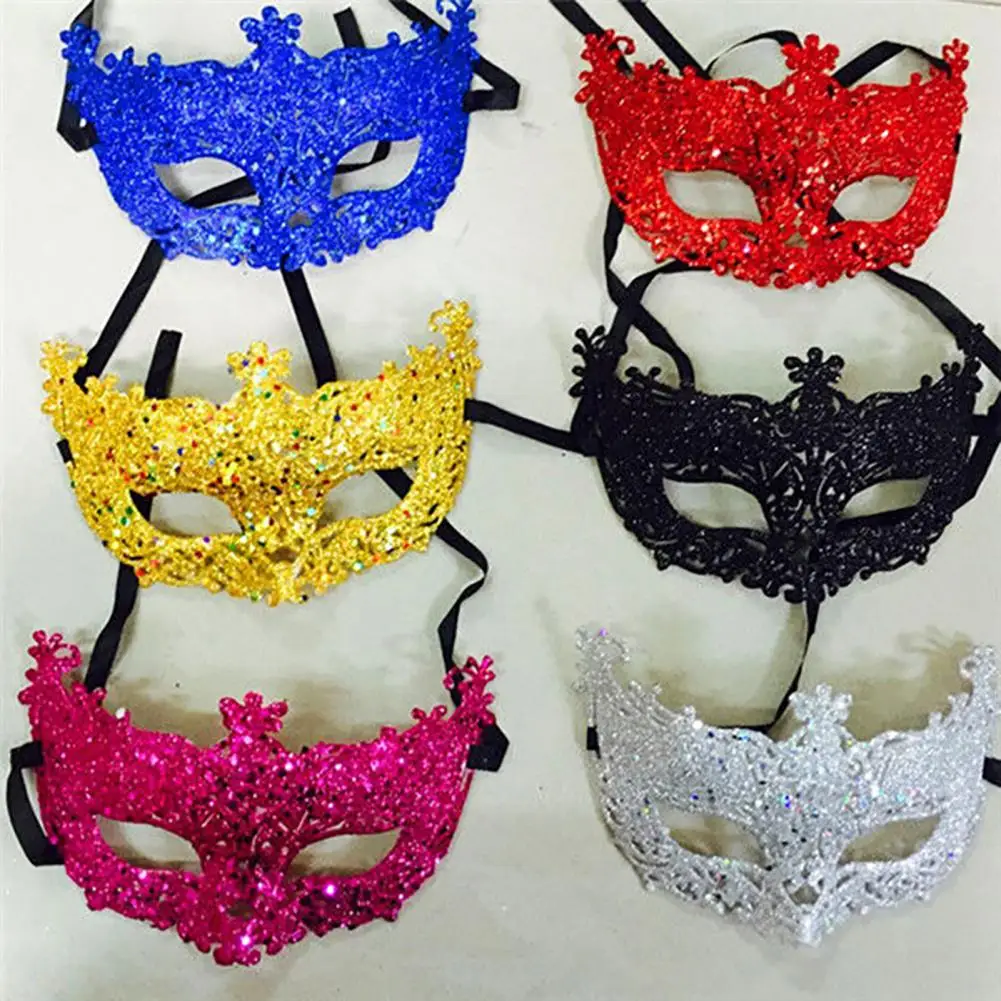 Glitter Women Eye Cover Hollow Ribbon Masquerade Face Mask Sexy Prom Party Props Costume Halloween Mask Nightclub Queen Eye Mask