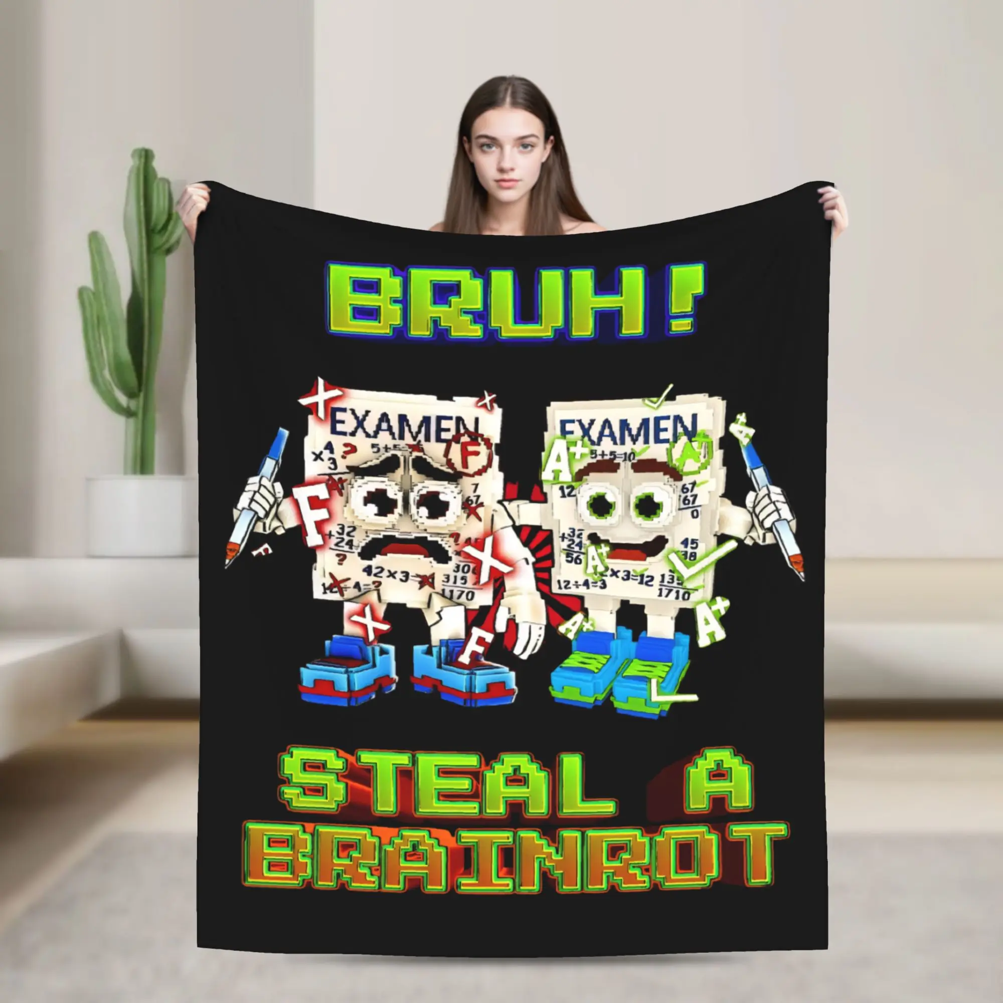 Bruh Yess Noo My Examen Brainrot سرقة بطانيات Brainrot الصوف متعددة الوظائف سوبر لينة رمي بطانية للمفارش السرير