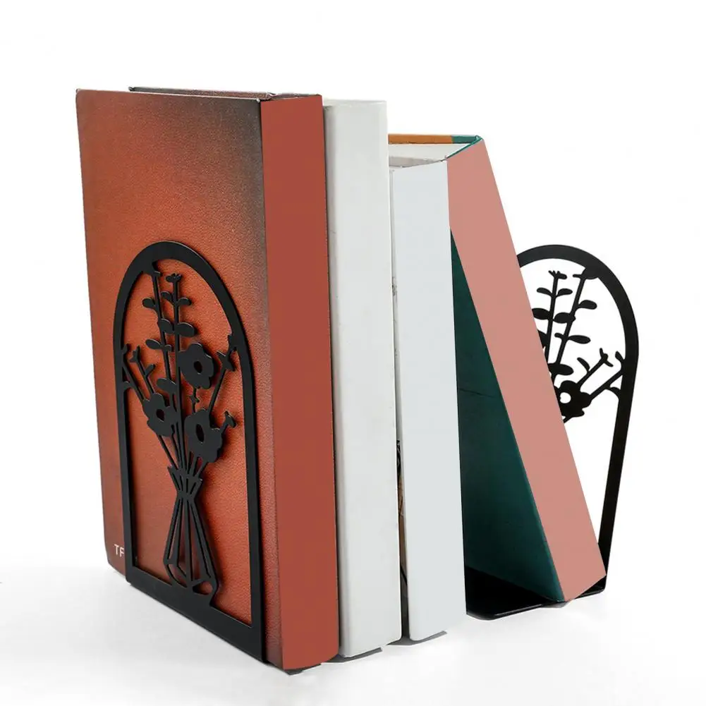 Sturdy Bookends L-shaped Bookends 2pcs Hollow Flower Carved Vase Bookends L-shaped Anti-slip Book Holders Decorative for Home