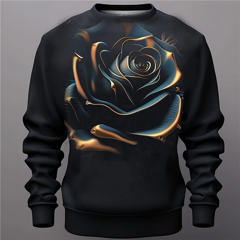 

Fashion 3D Rose Printing Sweatshirts For Men Fall Long Sleeve Pullover Casual O-neck Men's Tops Autumn Hoodie Oversized Clothing