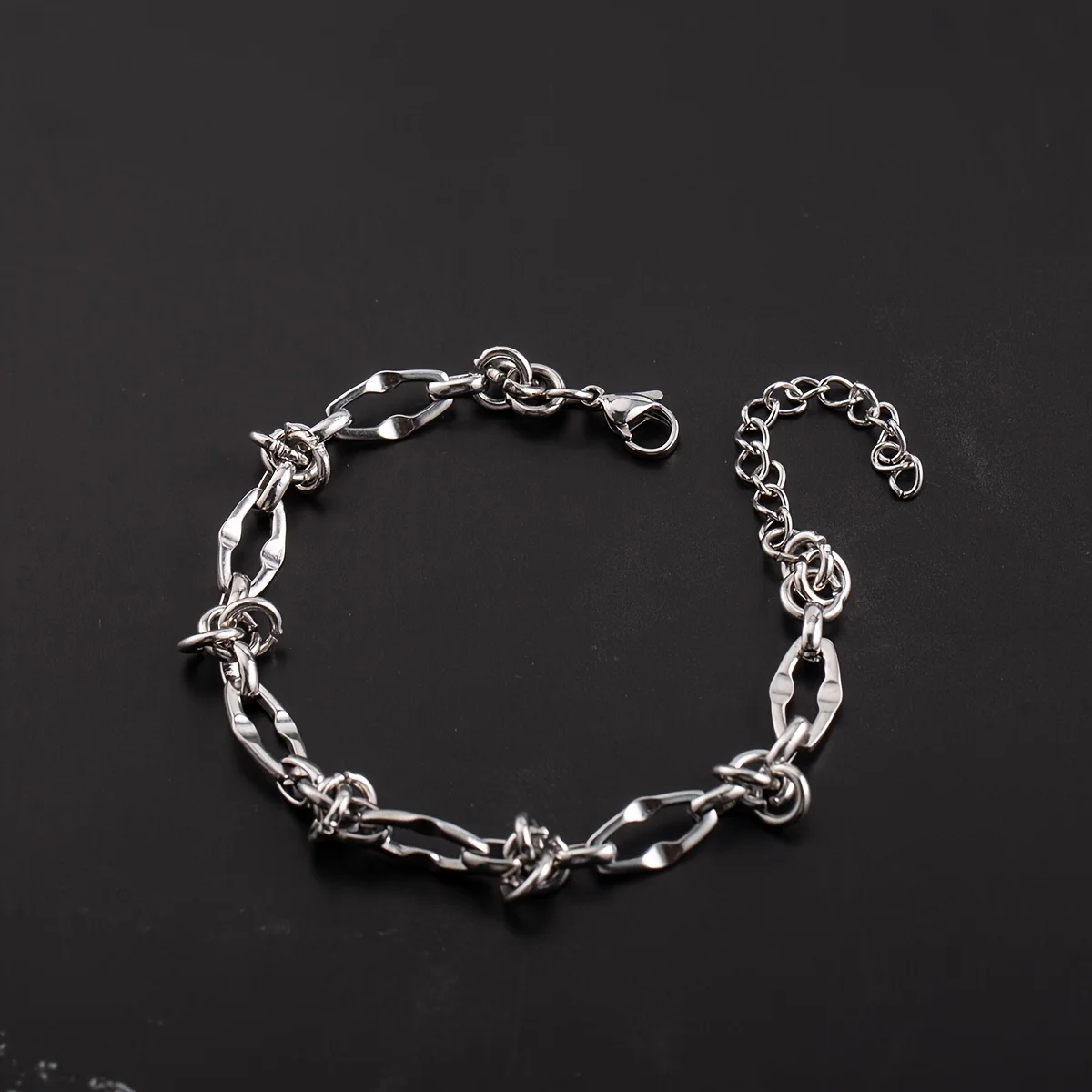 Titanium Steel Bracelet for Men Women Irregular Chain Link with Knot Detail Adjustable Extension Chain Trendy Daily Jewelry