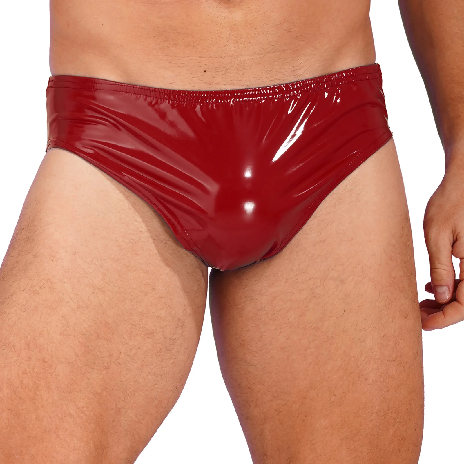 Mens Wet Look Patent Leather Latex Briefs Underwear Underpants Rave Party Club Dancing Performance Elastic Waistband Panties