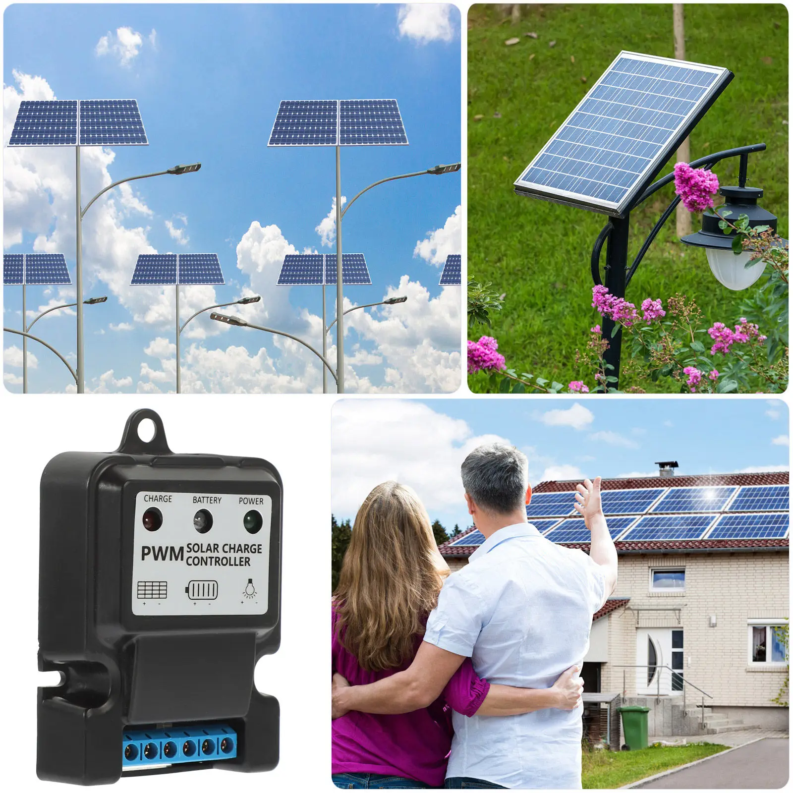 6V 12V 10A Solar Battery Charger Regulator Pwm Controller Easy Install Three-Stage Charging Long Standby Time Manual Discharge