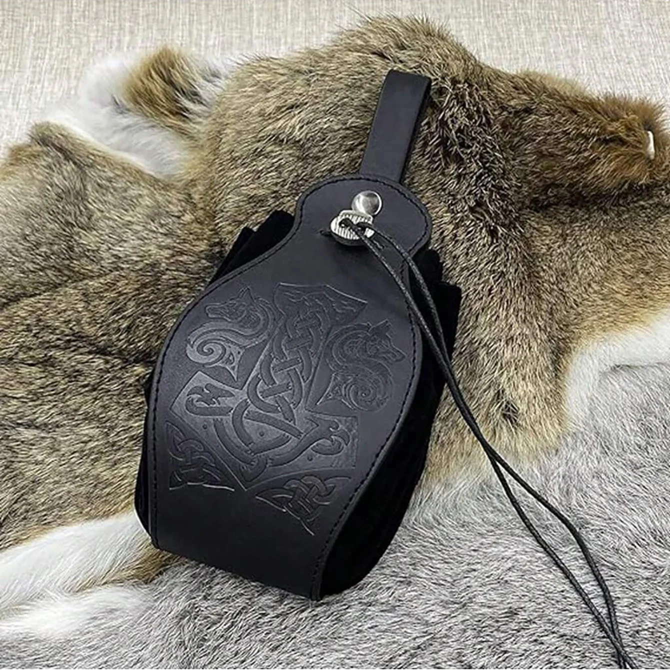 Medieval Viking Copper Coin Waist Bag PU Leather Drawstring Purse Pouch Bag Renaissance Costume Accessories Cosplay Prop