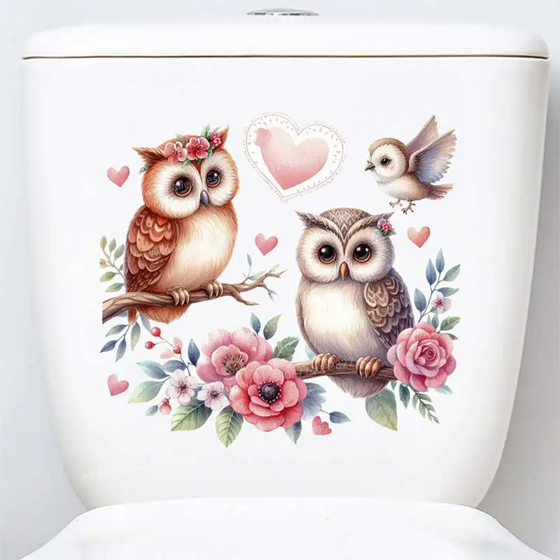 Personality Owl Wall Sticker Bathroom Toilet Decor Living Room Cabinet Home Decoration Decals Beautify Self-adhesive Mural M1044