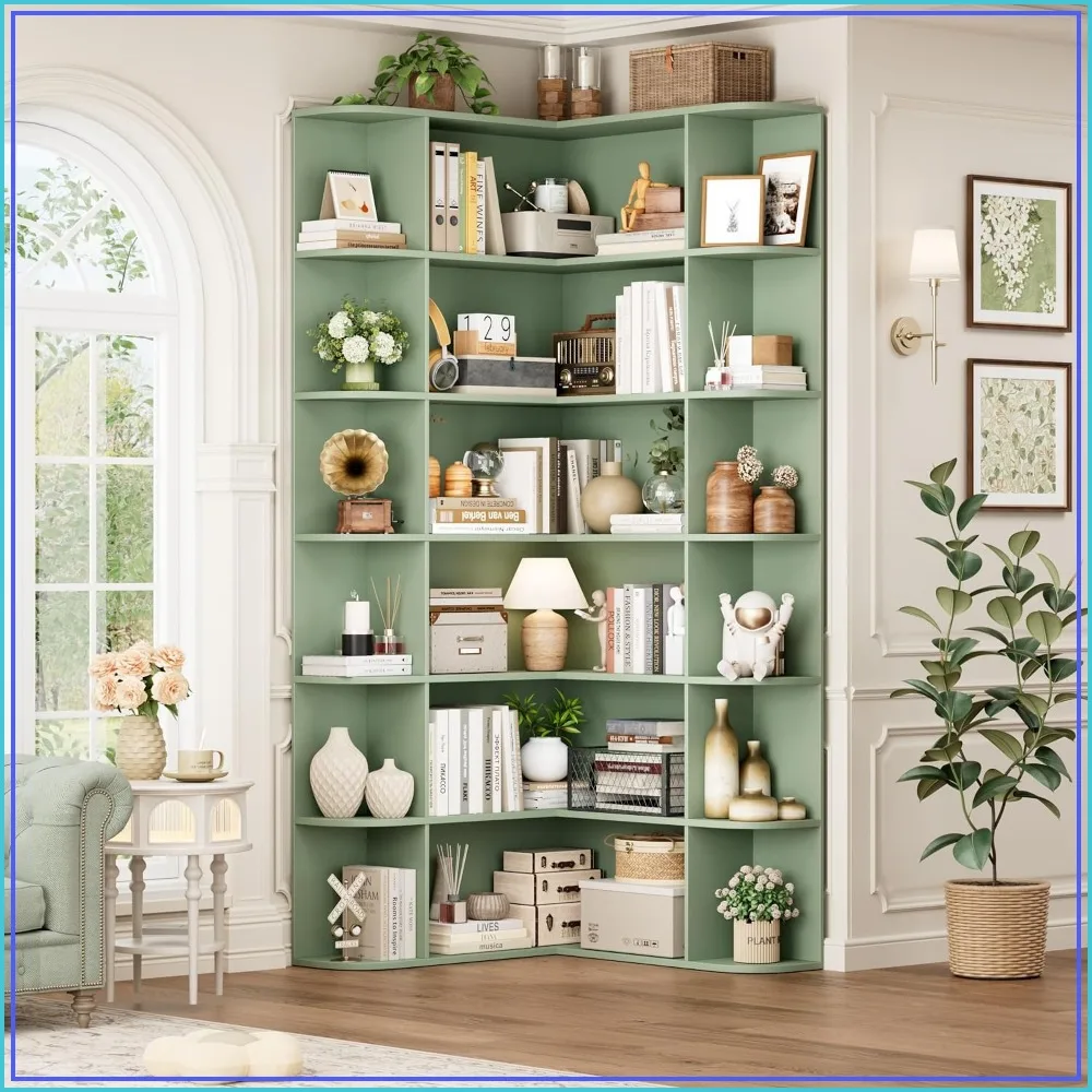 72 Inch Tall Corner Bookshelf 6 Tier Bookcase Storage Organizer for Home Office