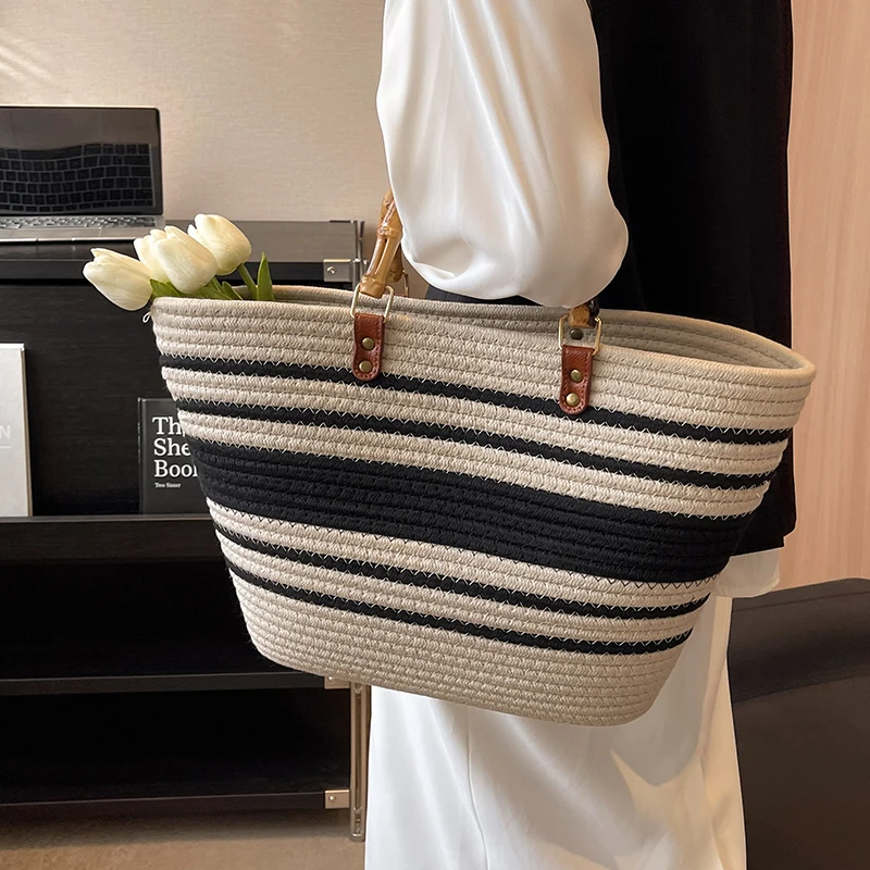 Women Fashion Bohemia Style Beach Bag Raffia Rattan Holiday Handbag and Vacation Hat Suit Weave Straw Summer Casual Tote