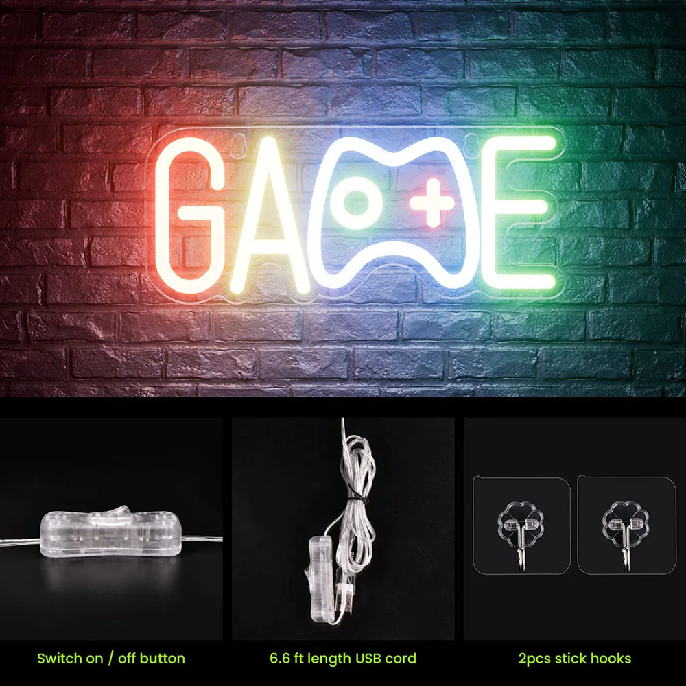 GAME Neon Sign Dimmable LED Neon Signs Wall Decor USB Powered Game Neon Lights LED Light Kids Gamer Gift For Birthday Christmas