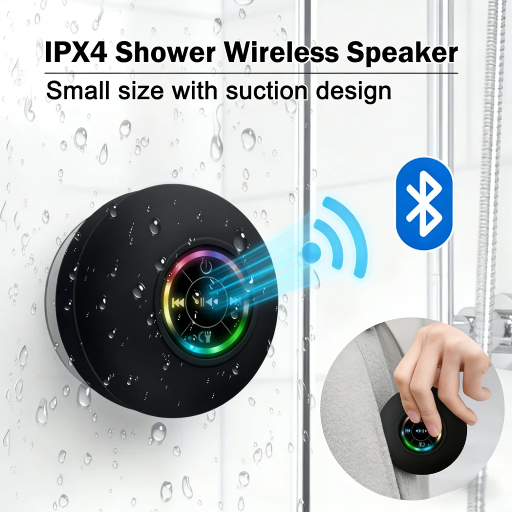 Mini Portable LED Bluetooth Speaker New Bathroom Waterproof Large Suction Cup Speaker Wireless Outdoor Sports Stereo Speaker