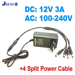 JIENUO DC 12V 3A ab tak güç adaptörü kaynağı + 4 bölünmüş güç kablosu güvenlik kamerası DVR NVR IP kamera AHD TVI CVI Analog