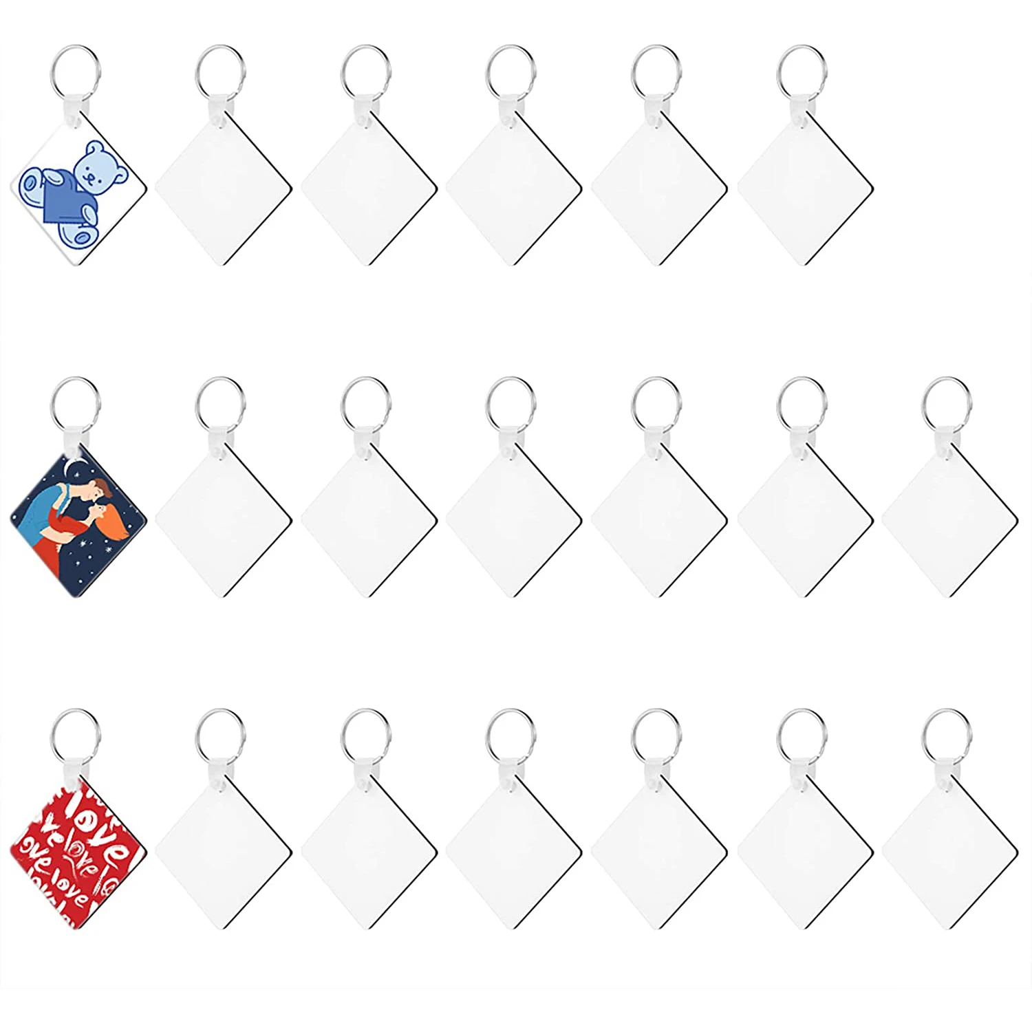 60 шт. заготовки для брелоков для сублимации оптом, квадратный сублимационный пустой брелок из МДФ «сделай сам» с брелоками, двусторонний унисекс для взрослых