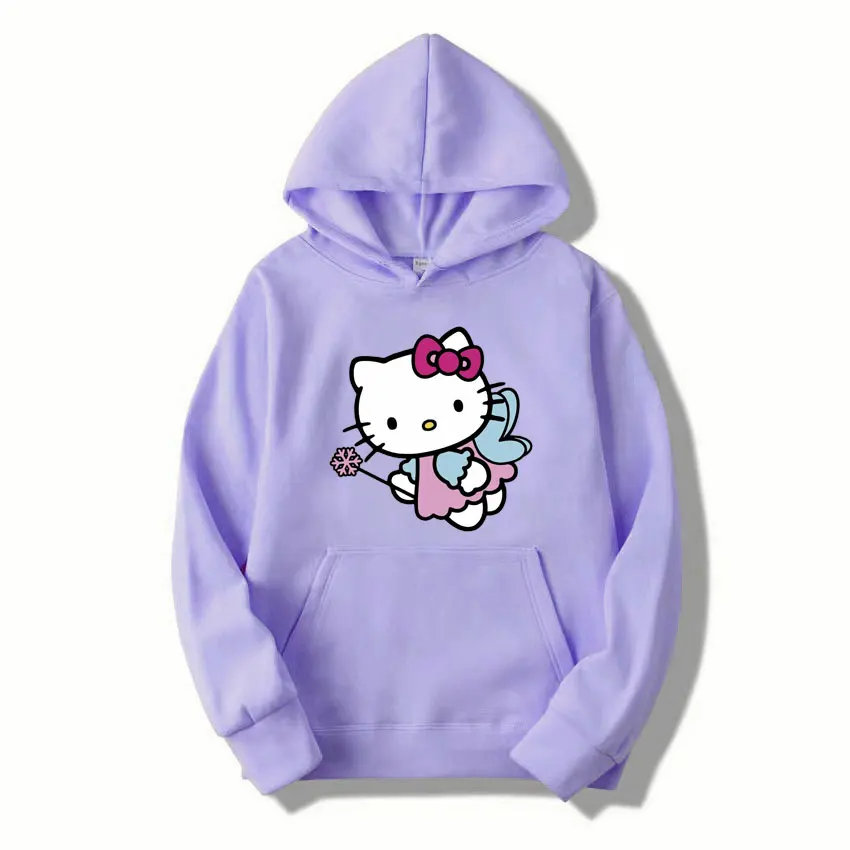 

Новинка 2024, Женская толстовка с капюшоном Hello Kitty из мультфильма, повседневная мужская толстовка, симпатичный пуловер большого размера для пар, топы на весну и осень