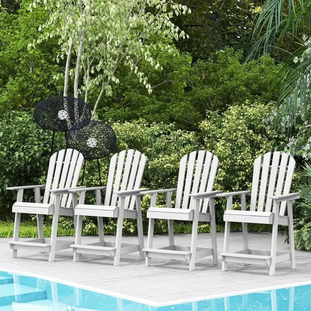 Weatherproof HDPE Adirondack Chair with Armrest and Footrest, 47 Counter Height Outdoor Bar Stool for Patio, Garden, Deck, or Ba